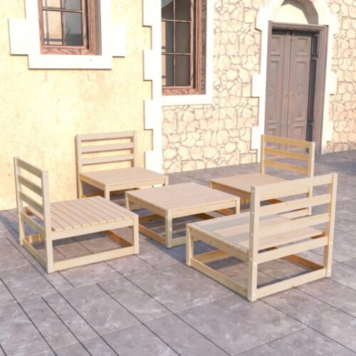 5-Piece Garden Lounge Set Pine Wood Outdoor Patio Furniture - Image 2