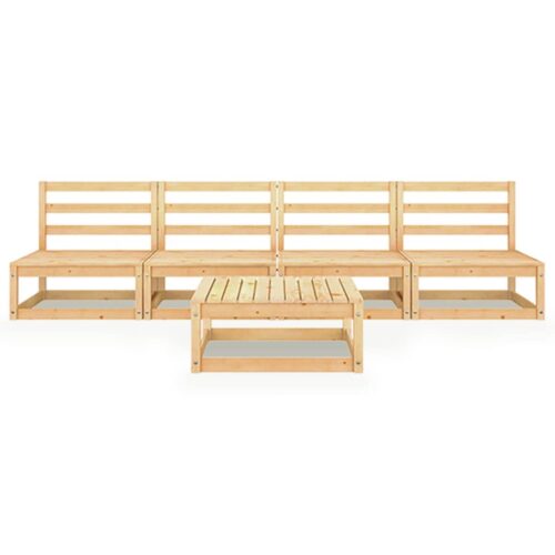 5-Piece Garden Lounge Set Pine Wood Outdoor Patio Furniture - Image 3