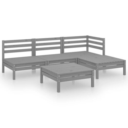 5-Piece Garden Lounge Set Pine Wood Outdoor Patio Furniture Grey
