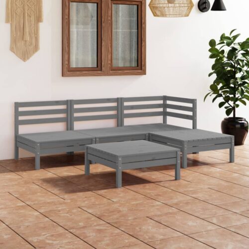 5-Piece Garden Lounge Set Pine Wood Outdoor Patio Furniture Grey - Image 2
