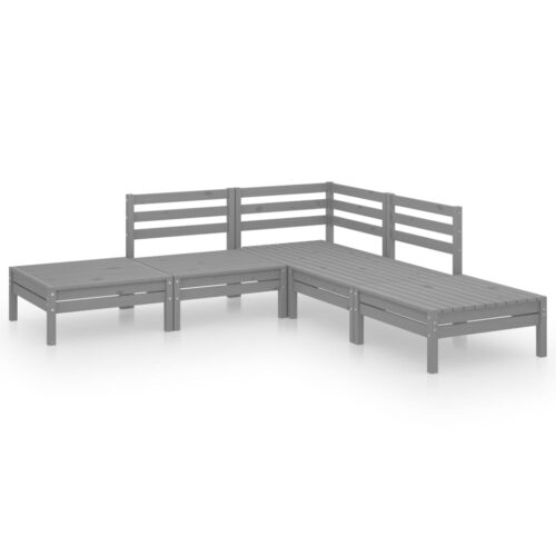 5-Piece Garden Lounge Set Pine Wood Outdoor Patio Furniture Grey