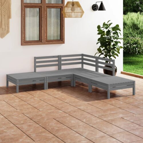 5-Piece Garden Lounge Set Pine Wood Outdoor Patio Furniture Grey - Image 2