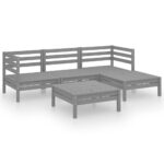 5-Piece Garden Lounge Set Pine Wood Outdoor Patio Furniture Grey