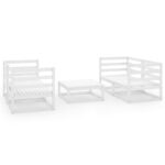 5-Piece Garden Lounge Set White Pine Wood Outdoor Patio Furniture