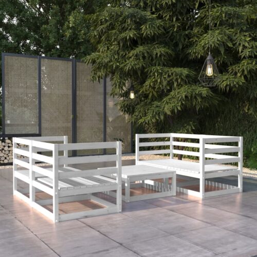 5-Piece Garden Lounge Set White Pine Wood Outdoor Patio Furniture - Image 2