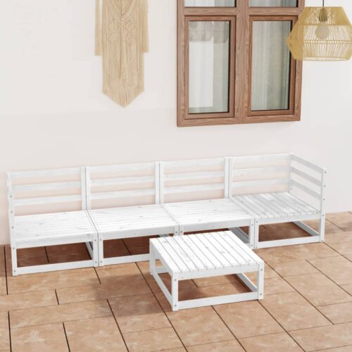 5-Piece Outdoor Sofa Set Garden Patio Lounge Bench Chairs Solid Pine Wood White - Image 2