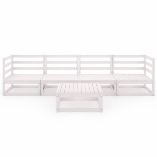 5-Piece Outdoor Sofa Set Garden Patio Lounge Bench Chairs Solid Pine Wood White - Image 3