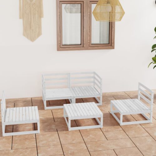5-Piece Outdoor Sofa Set Garden Patio Lounge Bench Pallet Chairs Pine Wood White - Image 2