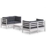 5-Piece Garden Lounge Set with Anthracite Cushions Pine Wood Outdoor Patio Furniture