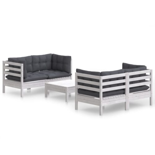 5-Piece Garden Lounge Set with Anthracite Cushions Pine Wood Outdoor Patio Furniture