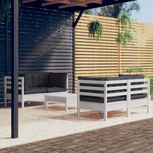 5-Piece Garden Lounge Set with Anthracite Cushions Pine Wood Outdoor Patio Furniture - Image 2