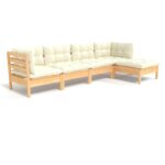 5-Piece Garden Lounge Set with Cream Cushions Pine Wood Outdoor Patio Furniture