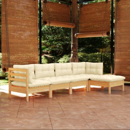 5-Piece Garden Lounge Set with Cream Cushions Pine Wood Outdoor Patio Furniture - Image 2