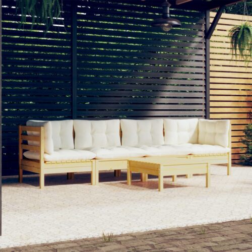 5-Piece Garden Lounge Set with Cream Cushions Pine Wood Outdoor Patio Furniture - Image 2