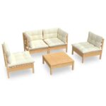 5-Piece Garden Lounge Set with Cream Cushions Pine Wood Outdoor Patio Furniture