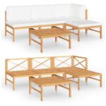 5-Piece Garden Lounge Set with Cream Cushions Acacia Wood Timber Outdoor Patio Furniture