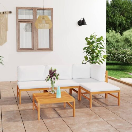 5-Piece Garden Lounge Set with Cream Cushions Acacia Wood Timber Outdoor Patio Furniture - Image 2