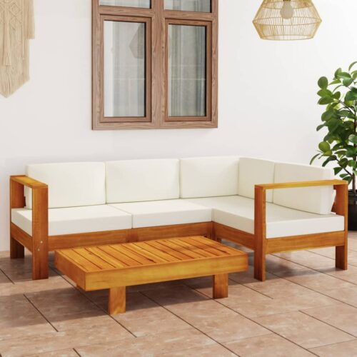 5-Piece Garden Lounge Set with Cream White Cushions Acacia Wood - Image 2