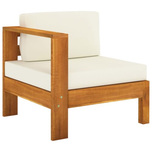 5-Piece Garden Lounge Set with Cream White Cushions Acacia Wood - Image 3