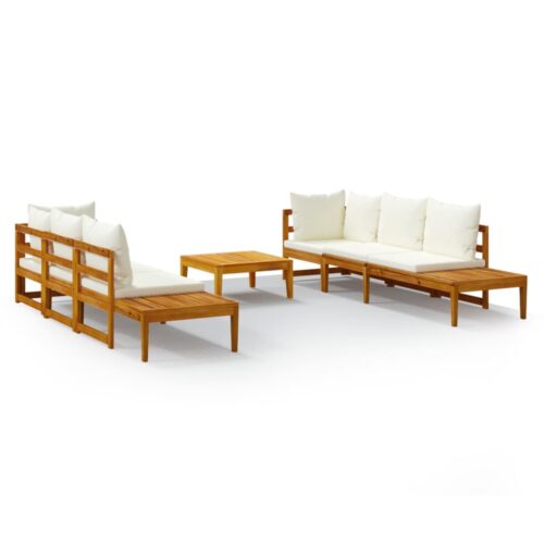 5-Piece Garden Lounge Set with Cream White Cushions Acacia Wood