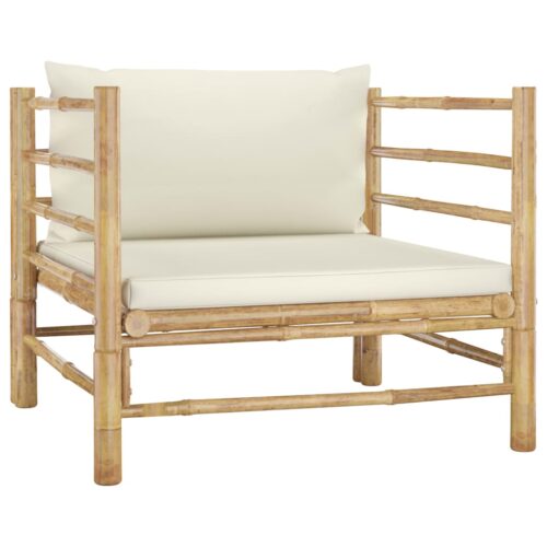 5-Piece Garden Lounge Set with Cream White Cushions Bamboo - Image 5
