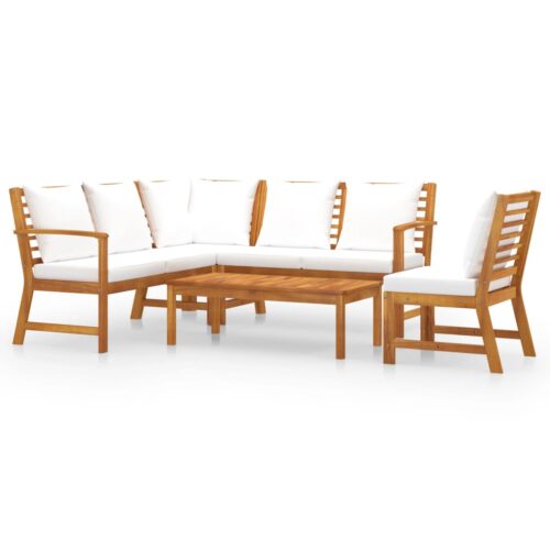 5-Piece Garden Lounge Set with Cushion Cream Acacia Wood Timber Outdoor Patio Furniture