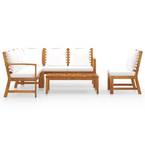 5-Piece Garden Lounge Set with Cushion Cream Acacia Wood Timber Outdoor Patio Furniture - Image 3