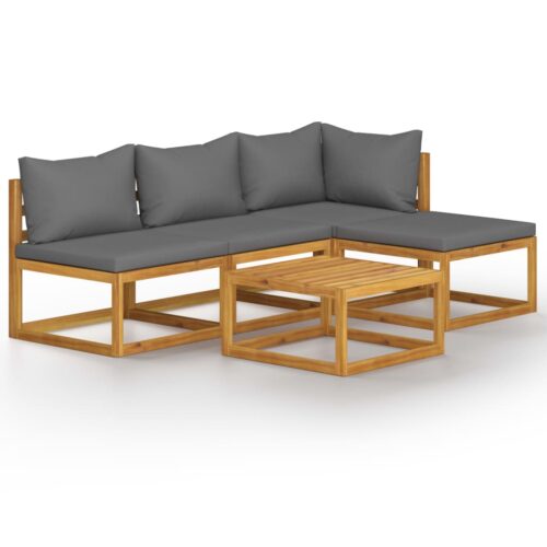 5-Piece Garden Lounge Set with Cushion Acacia Wood Timber Outdoor Patio Furniture