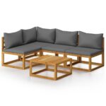 5-Piece Garden Lounge Set with Cushion Acacia Wood Timber Outdoor Patio Furniture