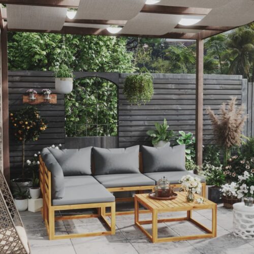 5-Piece Garden Lounge Set with Cushion Acacia Wood Timber Outdoor Patio Furniture - Image 2