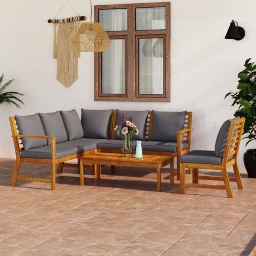 5-Piece Garden Lounge Set with Cushion Acacia Wood Timber Outdoor Patio Furniture - Image 2