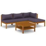 5-Piece Garden Lounge Set with Cushion Acacia Wood Timber Outdoor Patio Furniture