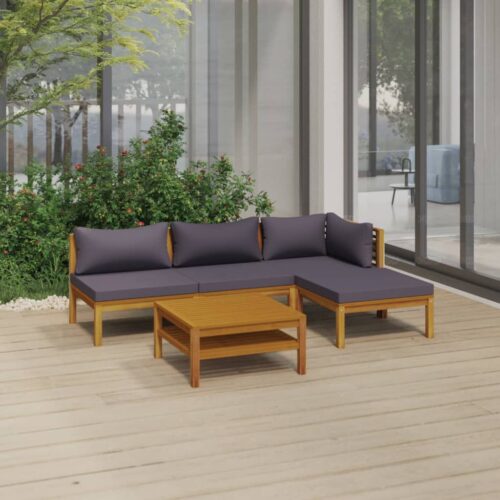 5-Piece Garden Lounge Set with Cushion Acacia Wood Timber Outdoor Patio Furniture - Image 2