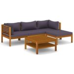5-Piece Garden Lounge Set with Cushion Acacia Wood Timber Outdoor Patio Furniture