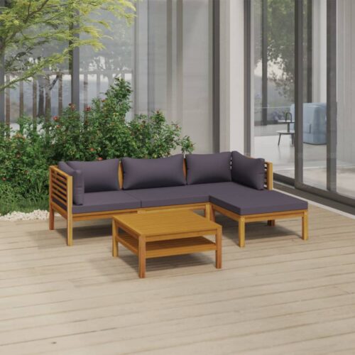 5-Piece Garden Lounge Set with Cushion Acacia Wood Timber Outdoor Patio Furniture - Image 2