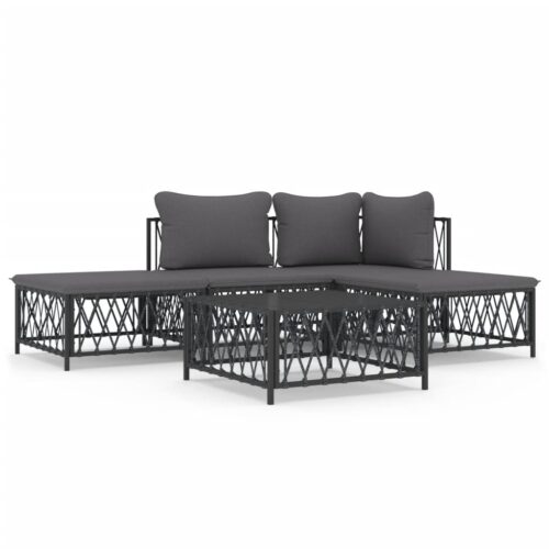 5-Piece Garden Lounge Set with Cushions Anthracite Steel