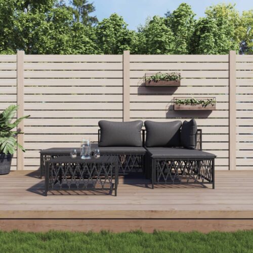 5-Piece Garden Lounge Set with Cushions Anthracite Steel - Image 2