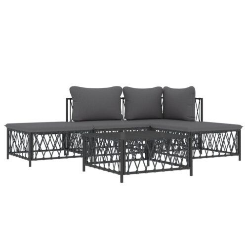 5-Piece Garden Lounge Set with Cushions Anthracite Steel - Image 3