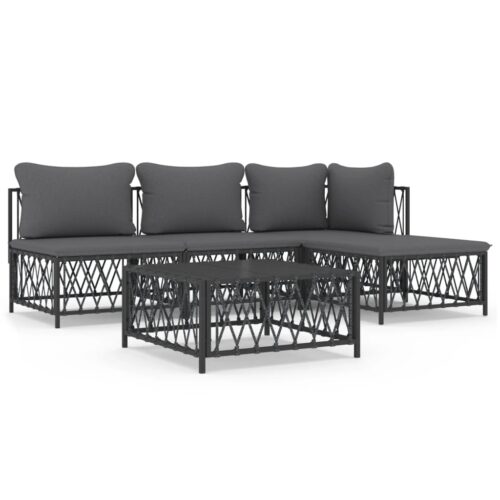 5-Piece Garden Lounge Set with Cushions Anthracite Steel