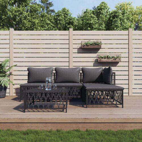 5-Piece Garden Lounge Set with Cushions Anthracite Steel - Image 2