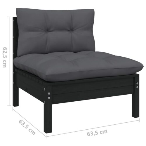 5-Piece Garden Lounge Set with Cushions Black Pine Wood Outdoor Patio Furniture - Image 8