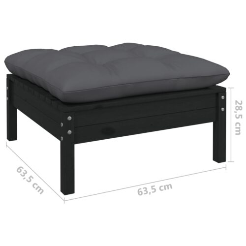 5-Piece Garden Lounge Set with Cushions Black Pine Wood Outdoor Patio Furniture - Image 9