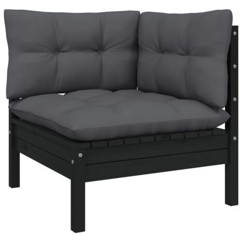 5-Piece Garden Lounge Set with Cushions Black Pine Wood Outdoor Patio Furniture - Image 5