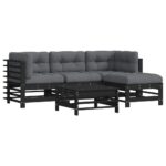 5-Piece Garden Lounge Set with Cushions Black Wood Timber Outdoor Patio Furniture