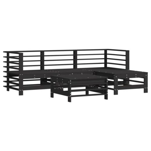5-Piece Garden Lounge Set with Cushions Black Wood Timber Outdoor Patio Furniture - Image 3
