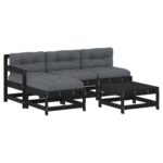5-Piece Garden Lounge Set with Cushions Black Wood Timber Outdoor Patio Furniture