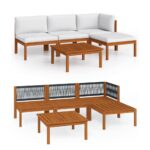 5-Piece Garden Lounge Set with Cushions Cream Acacia Wood Timber Outdoor Patio Furniture