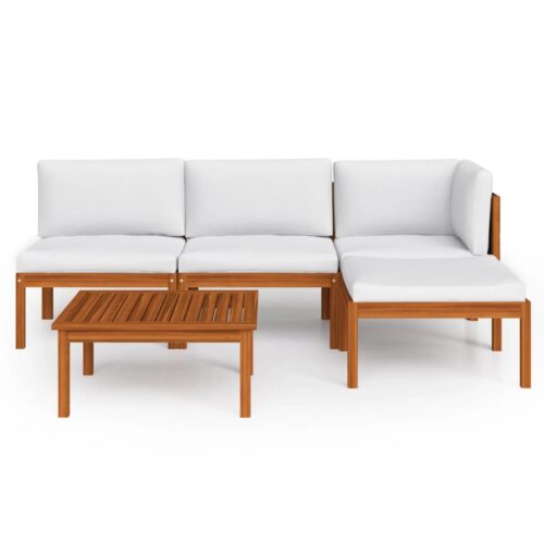 5-Piece Garden Lounge Set with Cushions Cream Acacia Wood Timber Outdoor Patio Furniture - Image 3