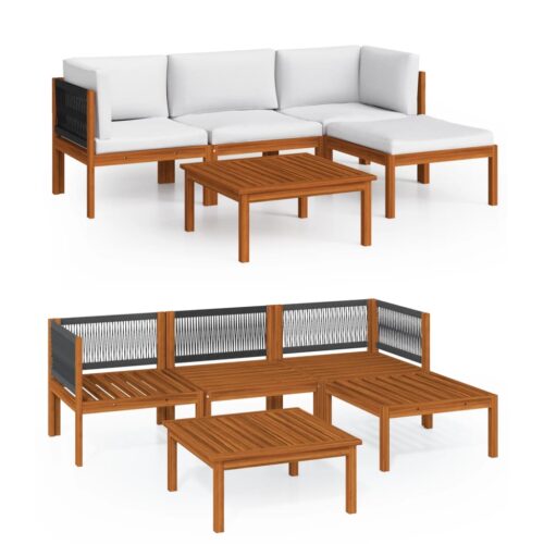 5-Piece Garden Lounge Set with Cushions Cream Acacia Wood Timber Outdoor Patio Furniture