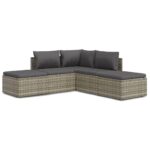 5-Piece Garden Lounge Set with Cushions Grey Poly Rattan Wicker Outdoor Patio Furniture